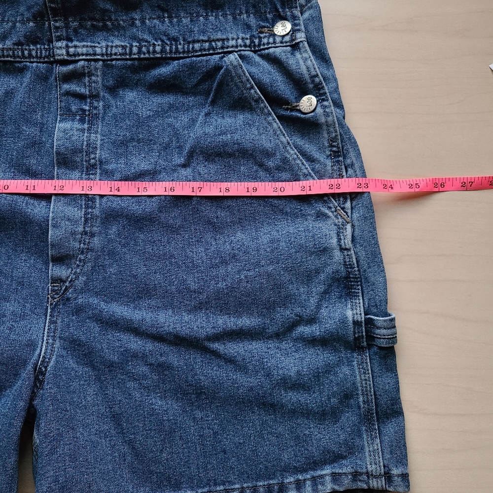 Vintage Lee Riveted Jean Shortalls Blue Denim Jorts  Womens XL R Garden Girl - Picture 9 of 9